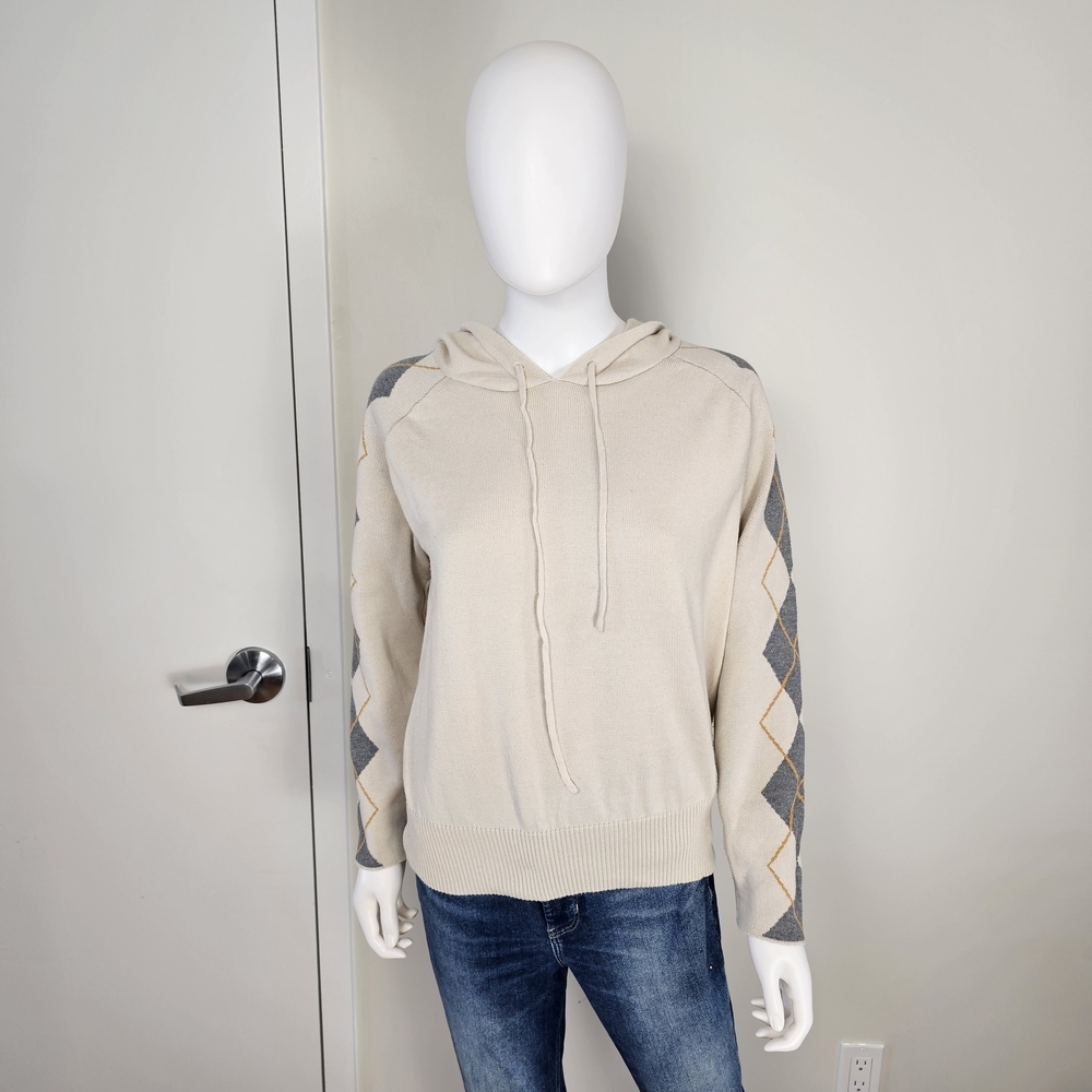 Sandro Moscoloni Light Beige Cuban Fit Hoodie w/ Diamond Sleeve Design Sz 1 US 4